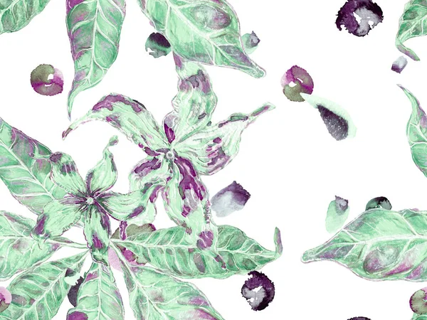 Σακούρα Και Τζάσμιν Floral Ayurveda Μοτίβο Πράσινο Και Aqua Menthe — Φωτογραφία Αρχείου
