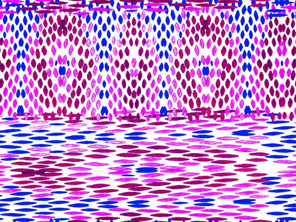 Pink Indigo Blue Geo Symmetric Ikat Rapport Watercolor Ethnic Design — Stock Photo, Image