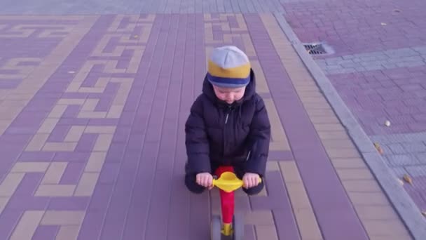 Pojken skrattar på en cykel — Stockvideo