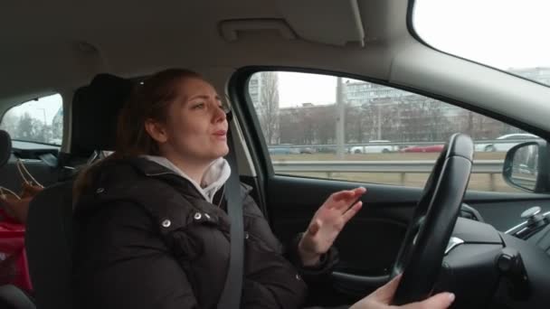 Woman In Car Singing Slow Motion — Wideo stockowe