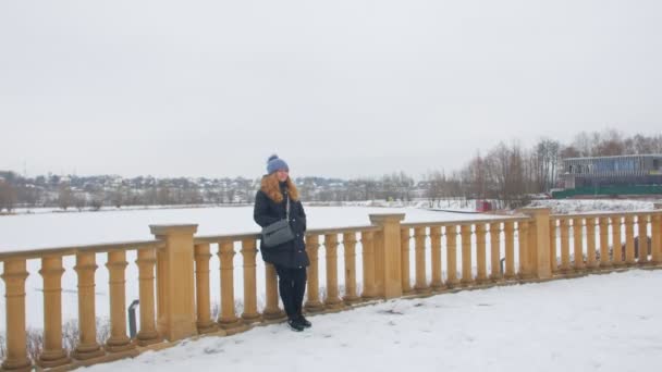 Donna e congelato lago — Video Stock