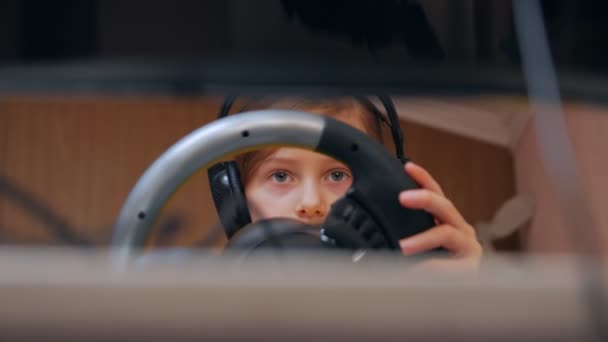 Game Steering Wheel Girls Eyes — Stok Video