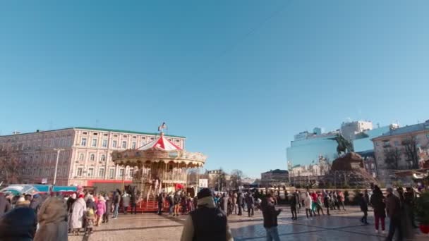 Náměstí v Kyjevě vánoční čas — Stock video