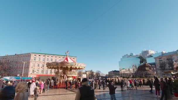 Place à Kiev Temps de Noël Mouvement lent — Video