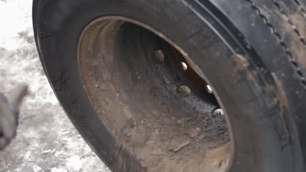 Limpieza de ruedas de coche de la suciedad — Vídeos de Stock