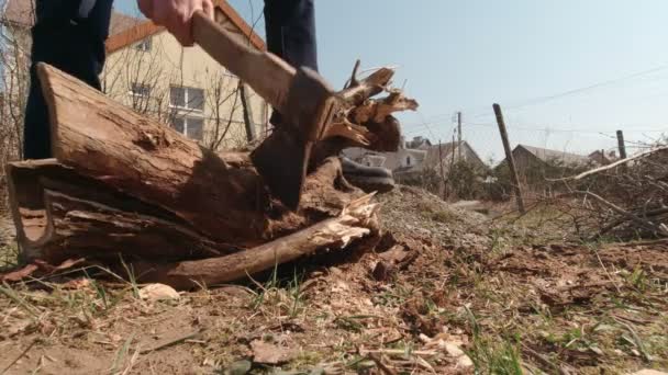 人砍木头圆木 — 图库视频影像