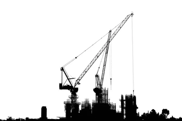 Silhouette Chantier Construction Avec Chemin Coupe Sur Fond Blanc — Photo