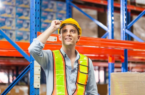 Workers Working Warehouse Foreman Worker Checking Inventory Working Factory Warehouse — Fotografia de Stock