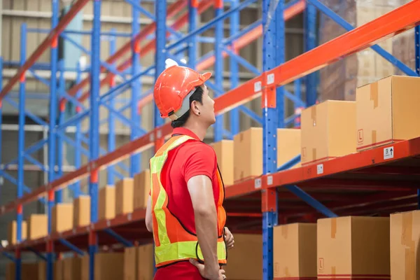 Warehouse worker checking inventory in warehouse, Forman worker working in factory warehouse