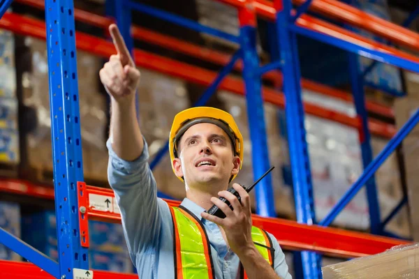 Foreman worker working in factory warehouse, Manager man in warehouse, Warehouse worker checking inventory in warehouse