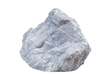 Beyaz arka planda izole edilmiş büyük taşa yakın durun. Kesme yolu olan büyük bir kaya..