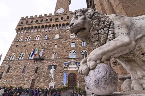 Utsikt över piazza della signoria Royaltyfria Stockbilder