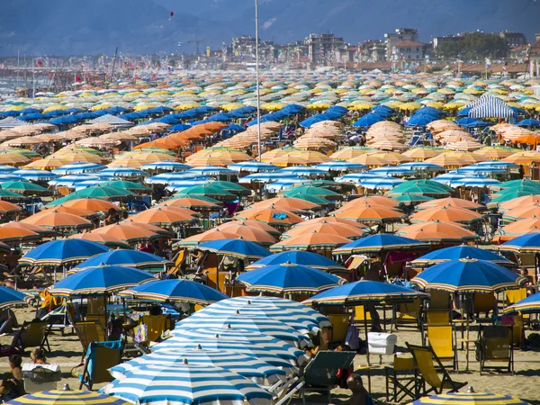 Umbrellas at the beach at Viareggio — Stock Photo, Image