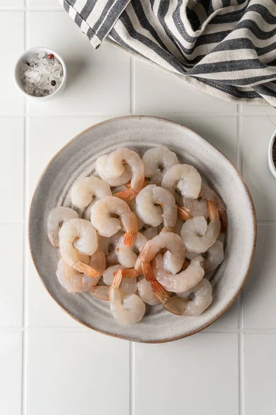 Thawed peeled shrimp, seafood, delicacy Stock Photo