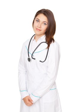 kolları olan genç bir kadın doktor portresi olarak izole wh çarpı işareti.