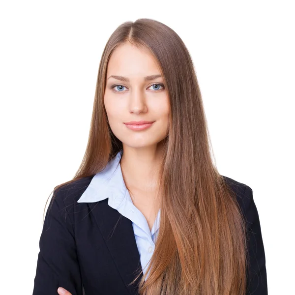 Closeup portrait of young successful businesswoman isolated on w — Stock Photo, Image