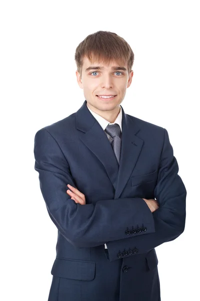 Jonge lachende zakenman geïsoleerd op witte achtergrond — Stockfoto