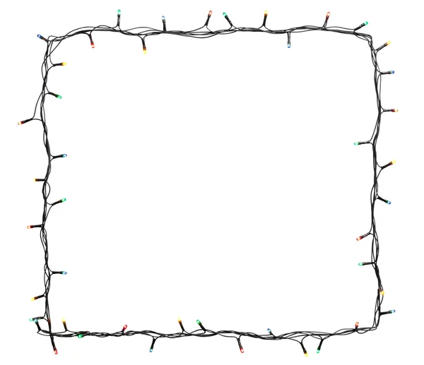 Christmas lights frame isolated on white background with copy sp — Stock Photo, Image