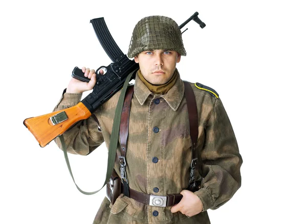 Soldier with submachine gun isolated — Stock Photo, Image