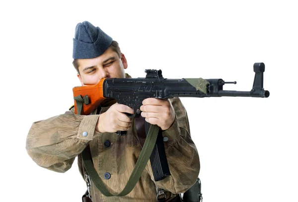 Солдат стріляє кулеметом — стокове фото