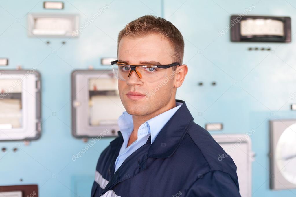 Young engineer wearing a safety glasses