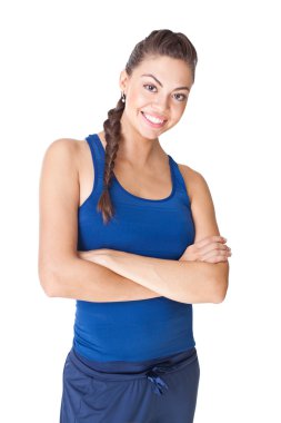 Beyaz arka plan üzerinde izole kadın genç spor