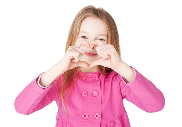 Pequeña niña mostrando el símbolo del corazón — Foto de Stock