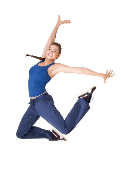 Gesunde Fitness-Frau springen isoliert auf weißem Hintergrund — Stockfoto