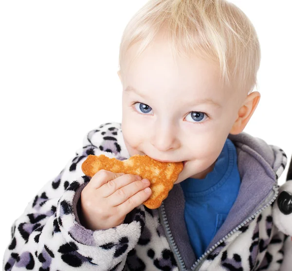 Ragazzino mangiare un biscotto — Foto Stock