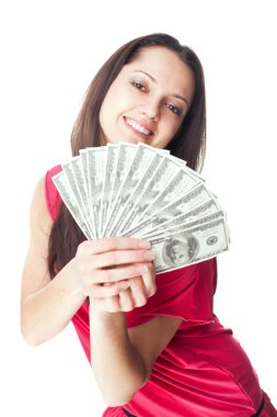 bir dolar Bono tutan genç kadın