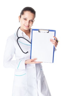 kadın doktor gösteren boş Pano