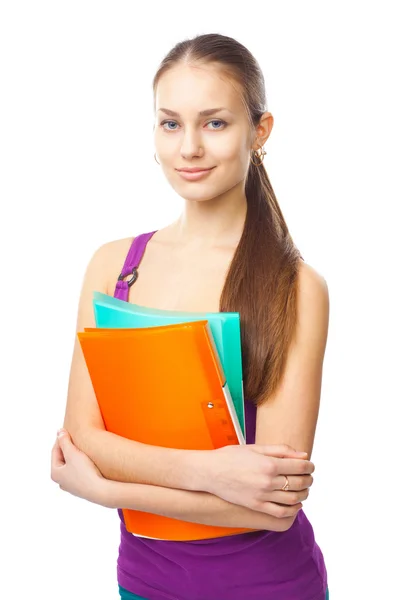 Young student girl with folders — Stock Photo, Image