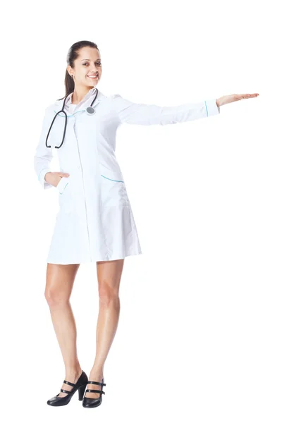 Female doctor showing a copy space — Stock Photo, Image