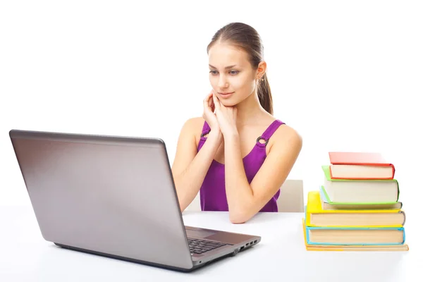 Student girl working on a laptop — Stock Photo, Image