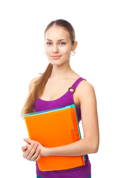 Young student girl with folders — Stock Photo, Image