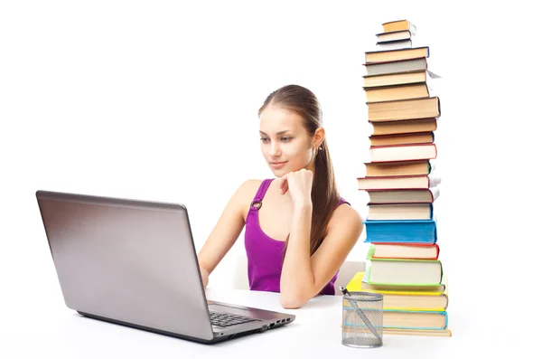 Student girl working on a laptop — Stock Photo, Image