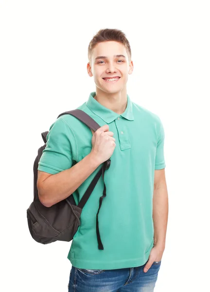Glada leende student med ryggsäck — Stockfoto