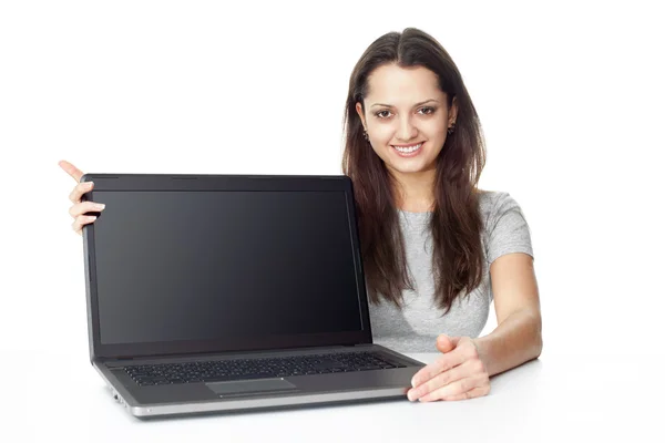 Young woman showing a laptop Royalty Free Stock Images