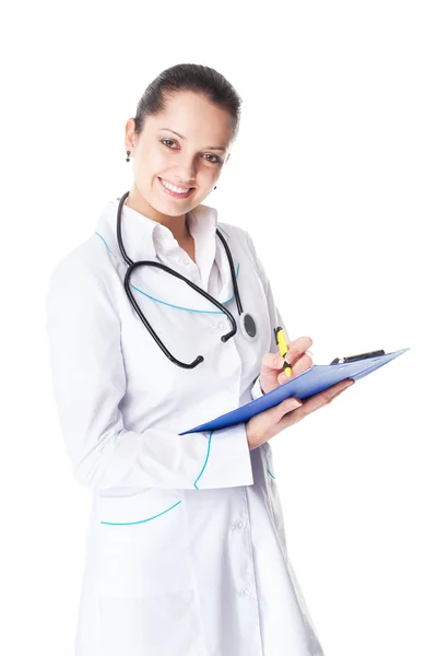 Young smiling female doctor with clipboard Stock Photo
