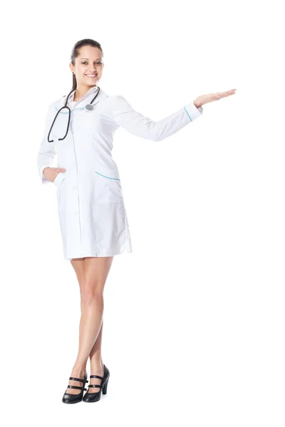 Female doctor showing a copy space Stock Picture