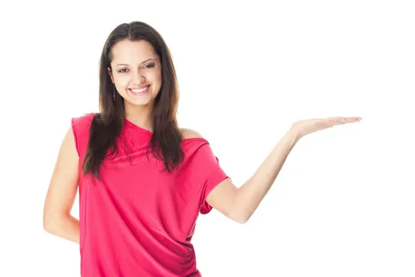 Young woman showing a copy space Stock Photo