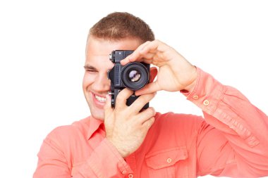 genç fotoğraf kamerası ile fotoğraf çekmek