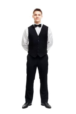 genç gülümseyen garson boy portresi