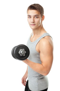 genç adam bodybuilder ile Halter egzersiz
