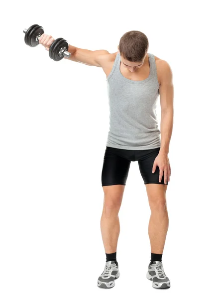 Hombre en forma haciendo ejercicio con pesas — Foto de Stock