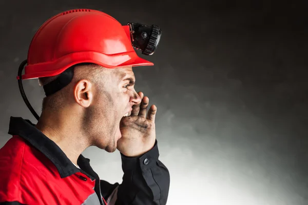 Angry coal miner shouting — Stock Photo, Image