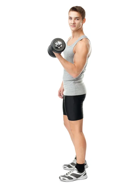 Hombre en forma haciendo ejercicio con pesas — Foto de Stock