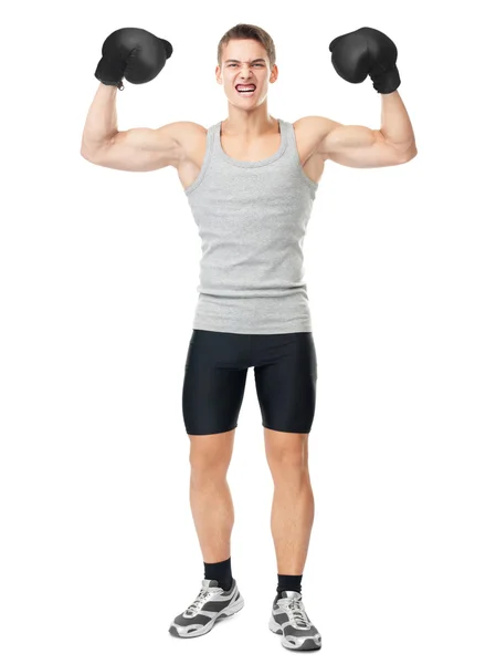 Rozzlobený stíhací zobrazeno biceps — Stock fotografie