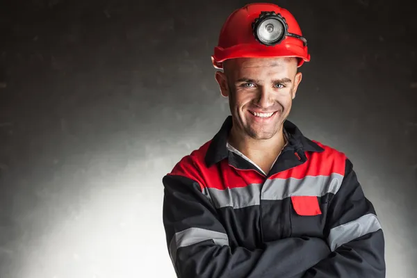 Portrait of happy smiling coal miner — Stock Photo, Image