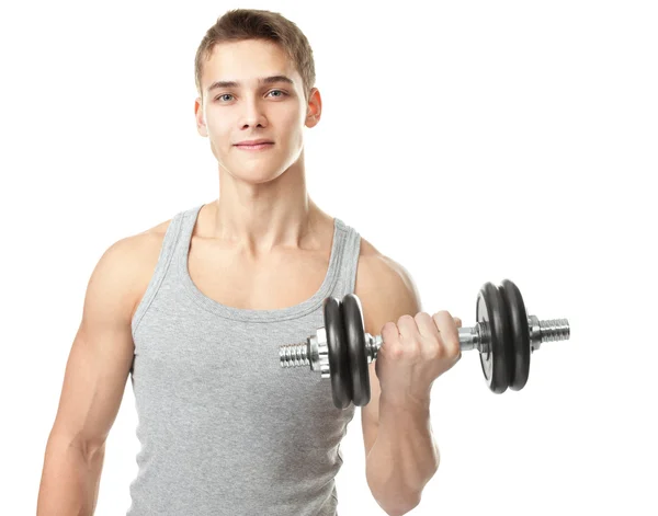 Hombre en forma haciendo ejercicio con pesas — Foto de Stock